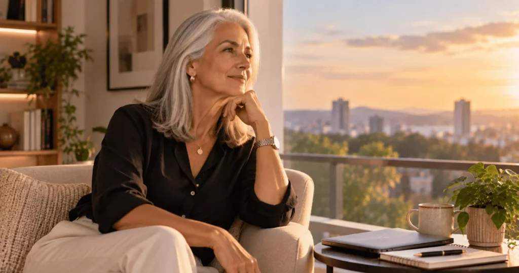 Mulher 50+ planejando investimentos para o futuro depois dos 50