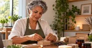 Mulher madura começando um pequeno negócio para ganhar dinheiro depois dos 50 anos