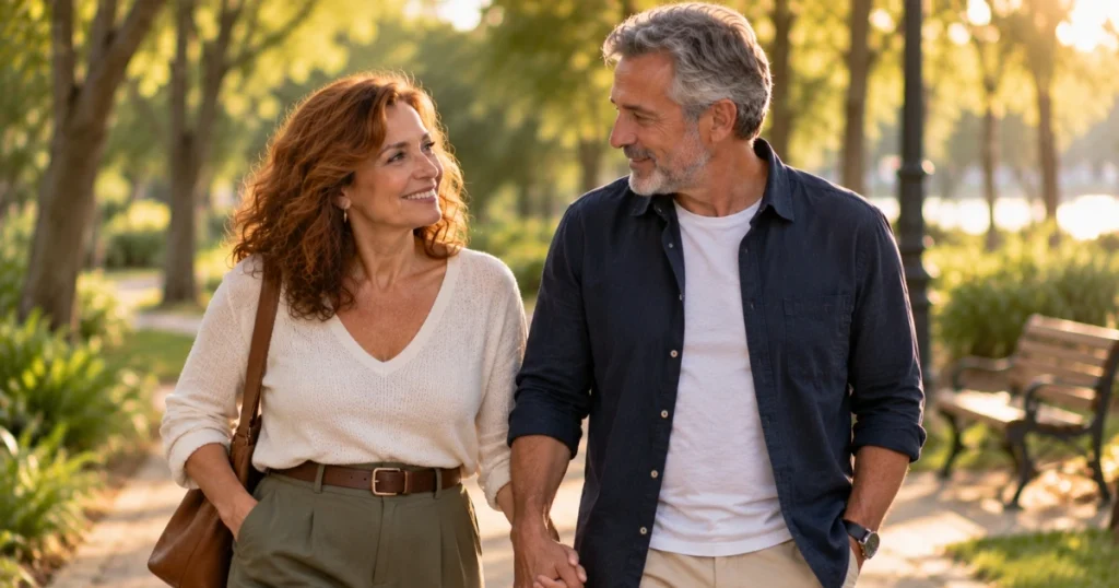 casal marido e mulher caminhando juntos