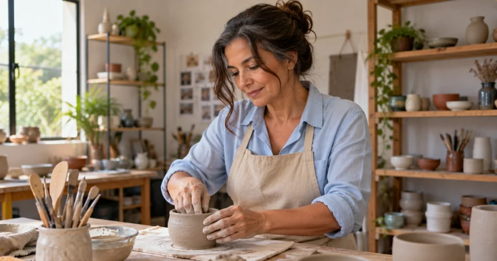 Mulher madura experimentando uma nova atividade profissional depois dos 50